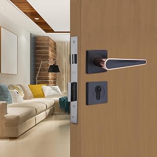 Godrej Mortise Lock | Handle Lock Set for Main & Internal Doors | NEH 19 Home Décor Handle | Matte Black Rose Finish | 9 Inch Lockbody | 70mm 1CK Cylinder Knob from Inside Key Outside | 3 Keys