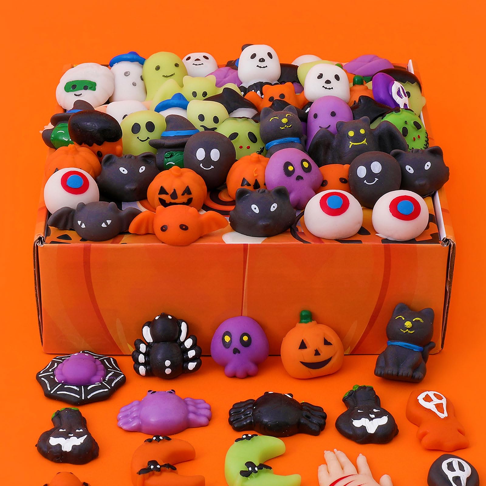 50PCS Halloween Mochi Squishy Fidget Toys, Halloween Trick and Treat Stuffers, Goodie Bag Fillers, Party Favors for Kids, Stress Relief Toys, Classroom Rewards Carnival Prize