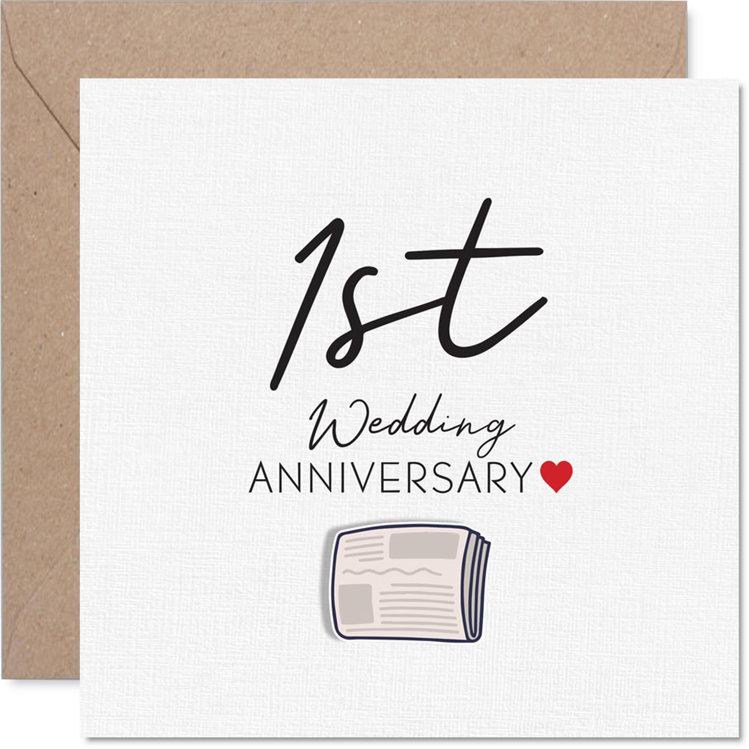 Milestone 1st Anniversary Card - Celebrating One Year of Wedded Bliss - Heart and Bold '1st Wedding Anniversary' Design - 145mm Square, Envelope Included