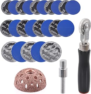 Tanstic 25Pcs Tire Patch Roller Tool Kit Heavy Duty, Including Tire Patch Roller with 42mm Buffer Wheel Tire Repair Grinding Head and 23Pcs 3 Sizes Tire Repair Patches for Air Tire Buffer