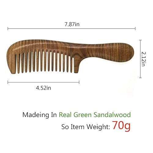 Miniatura 2 de Peine para el cabello Peine de dientes anchos de madera para cabello rizado desenredante Peine de sándalo verde