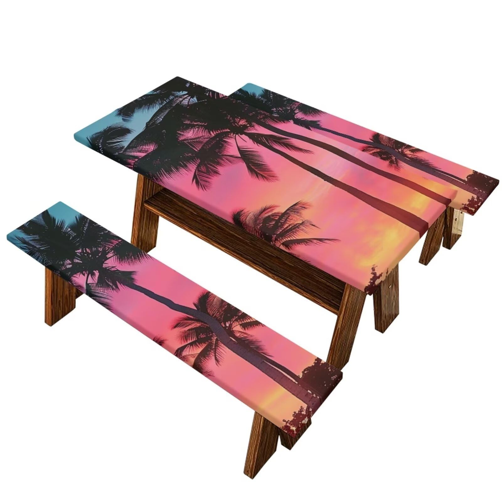 ZUXONGSY Tropical Palm Leaves Picnic Table Cover Camping Beach Picnic Table Cover with Bench Covers for Gifts Picnic Table Cover 72 Inches