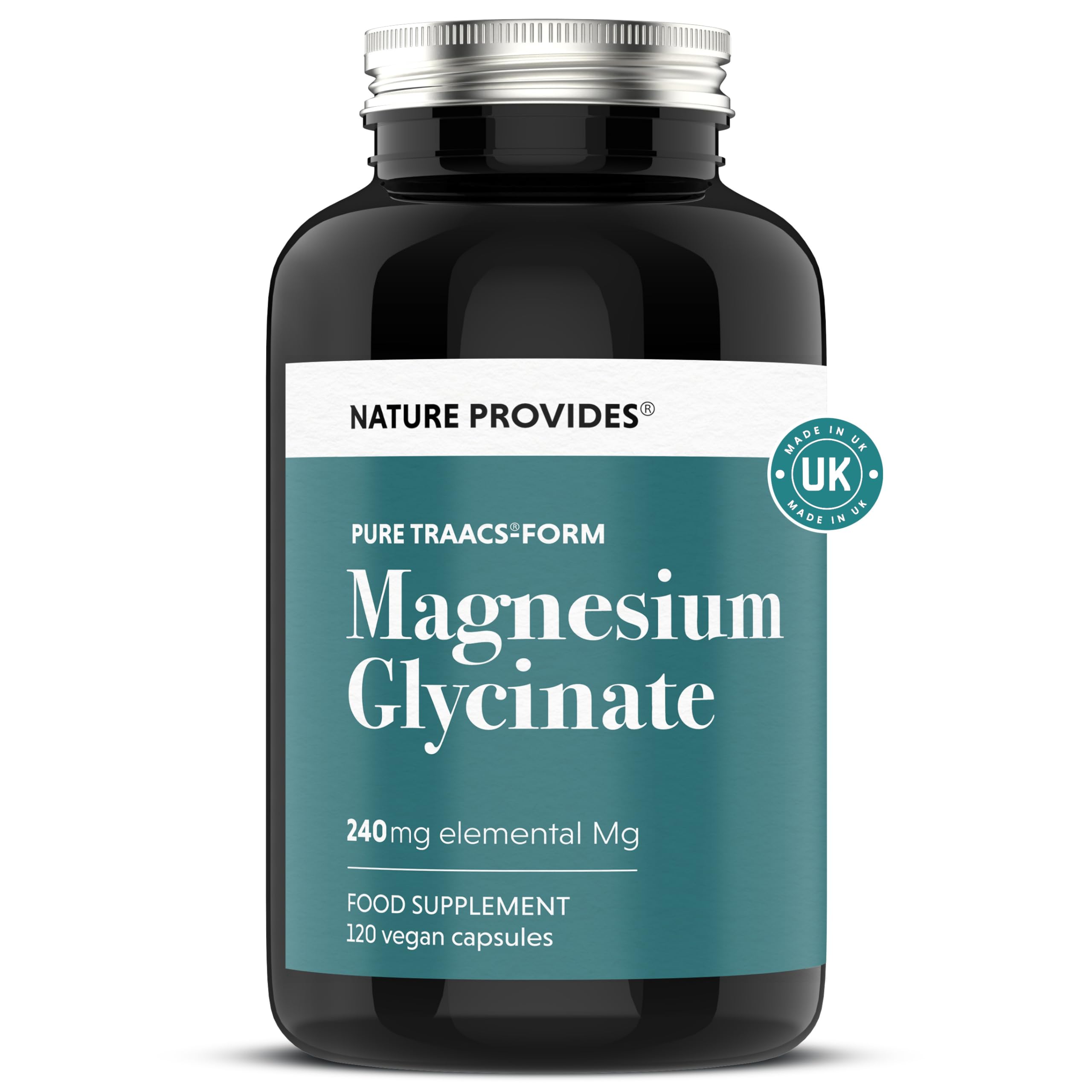 Magnesium Glycinate (Bisglycinate) 2,400mg, 120 Vegan Capsules, 100% Pure, Non-buffered, Chelated and Highly Bioavailable. Made in The UK. No fillers or Flow Agents.
