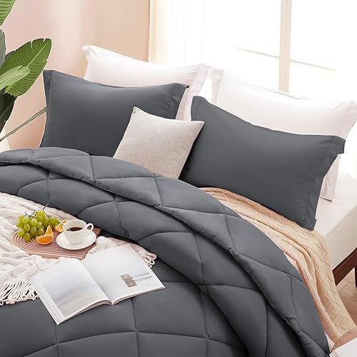 Miniatura 7 de SunStyle Home Juego de edredón tamaño individual, color gris oscuro para niños y niñas, 2 piezas, edredón de tamaño individual, juegos de ropa de