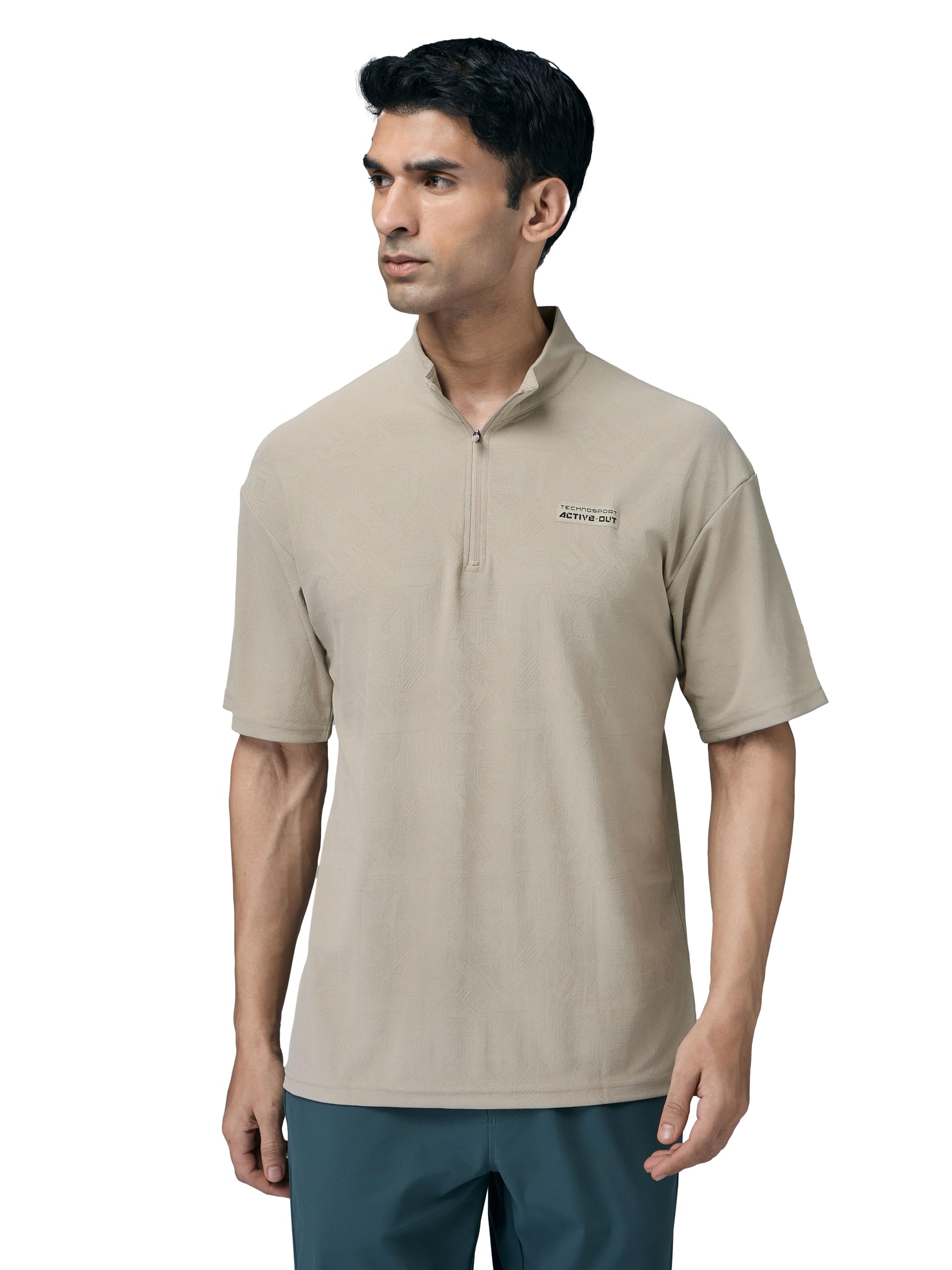technosport Men's Regular Fit Self Design High Neck Active Out T-Shirt for Casual Wear, Gym and Sports-picture-26