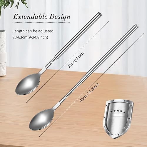Miniatura 2 de Geetery 2 cucharas extensibles de acero inoxidable de 24.8 in de largo, cucharas telescópicas de cocina, cuchara telescópica, utensilios extensibles