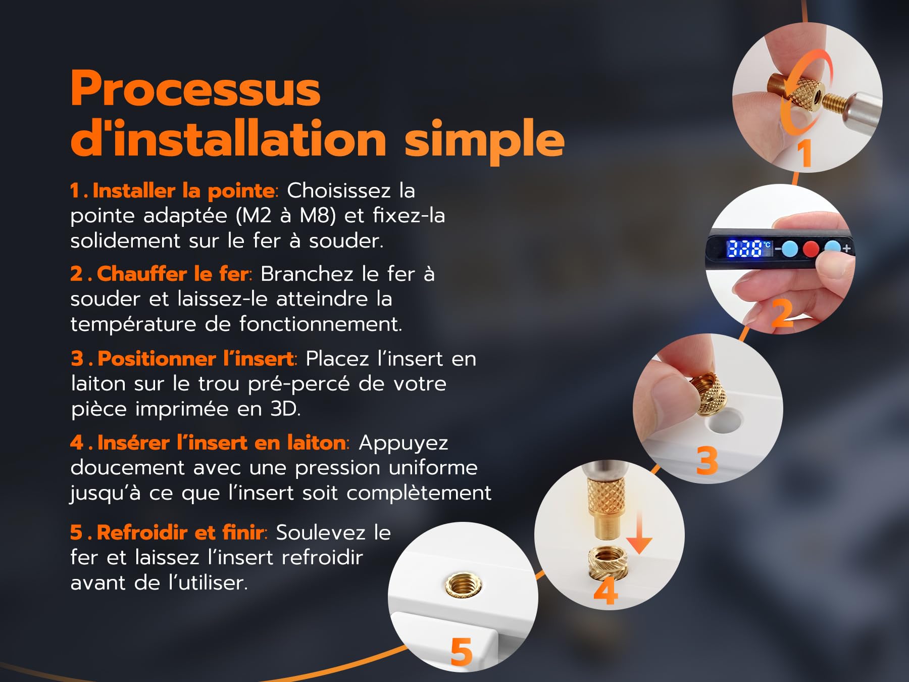 Kit d'outils d'insertion thermique, écrous en laiton, impression 3D, 60 W, fer à souder numérique, 380 pièces, inserts filetés M2-M8