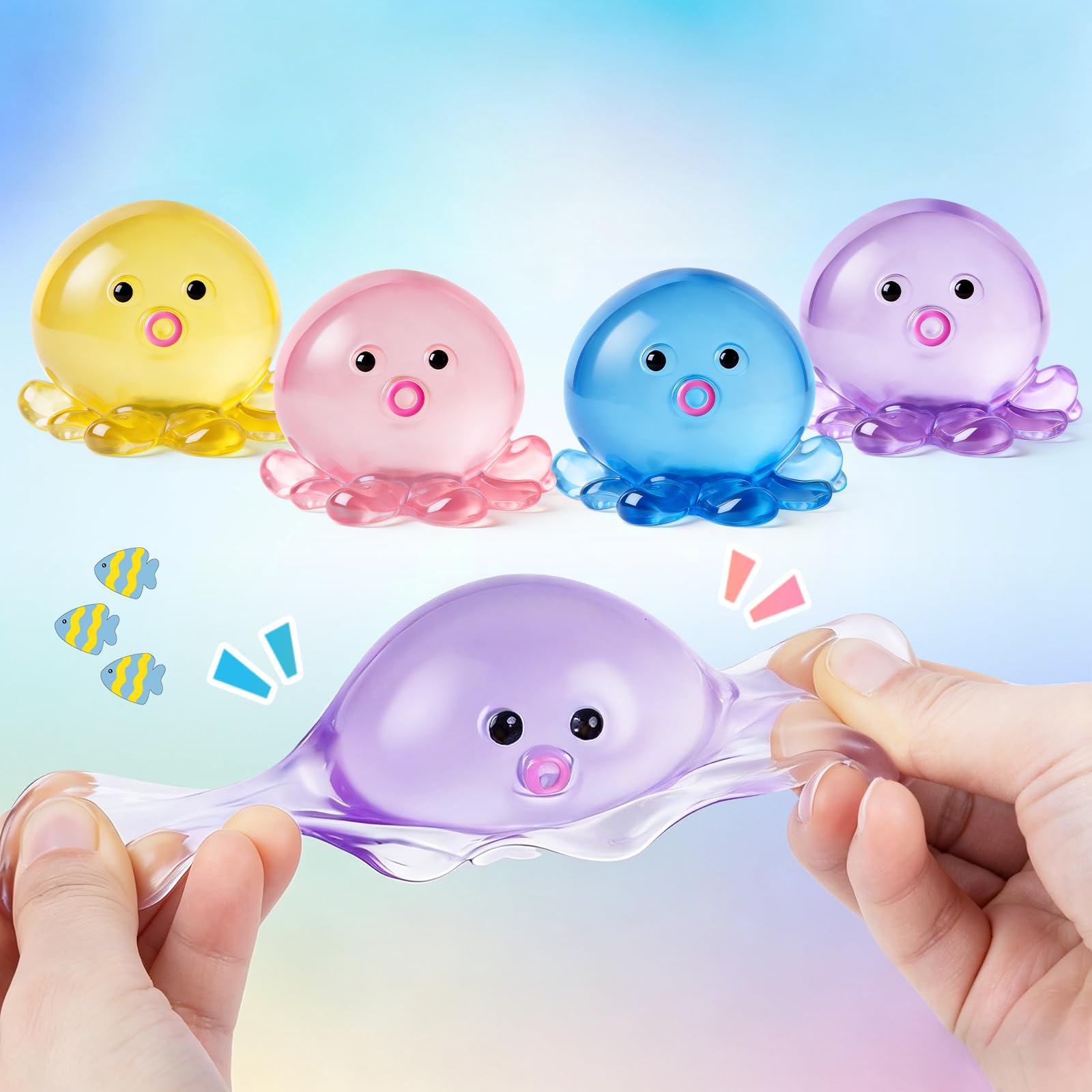 Set mit 4 Ballons, Octopus, bunt, Anti-Stress-Spielzeug, entspannendes Geschenk, für Party oder Klasse, für Erwachsene und Kinder