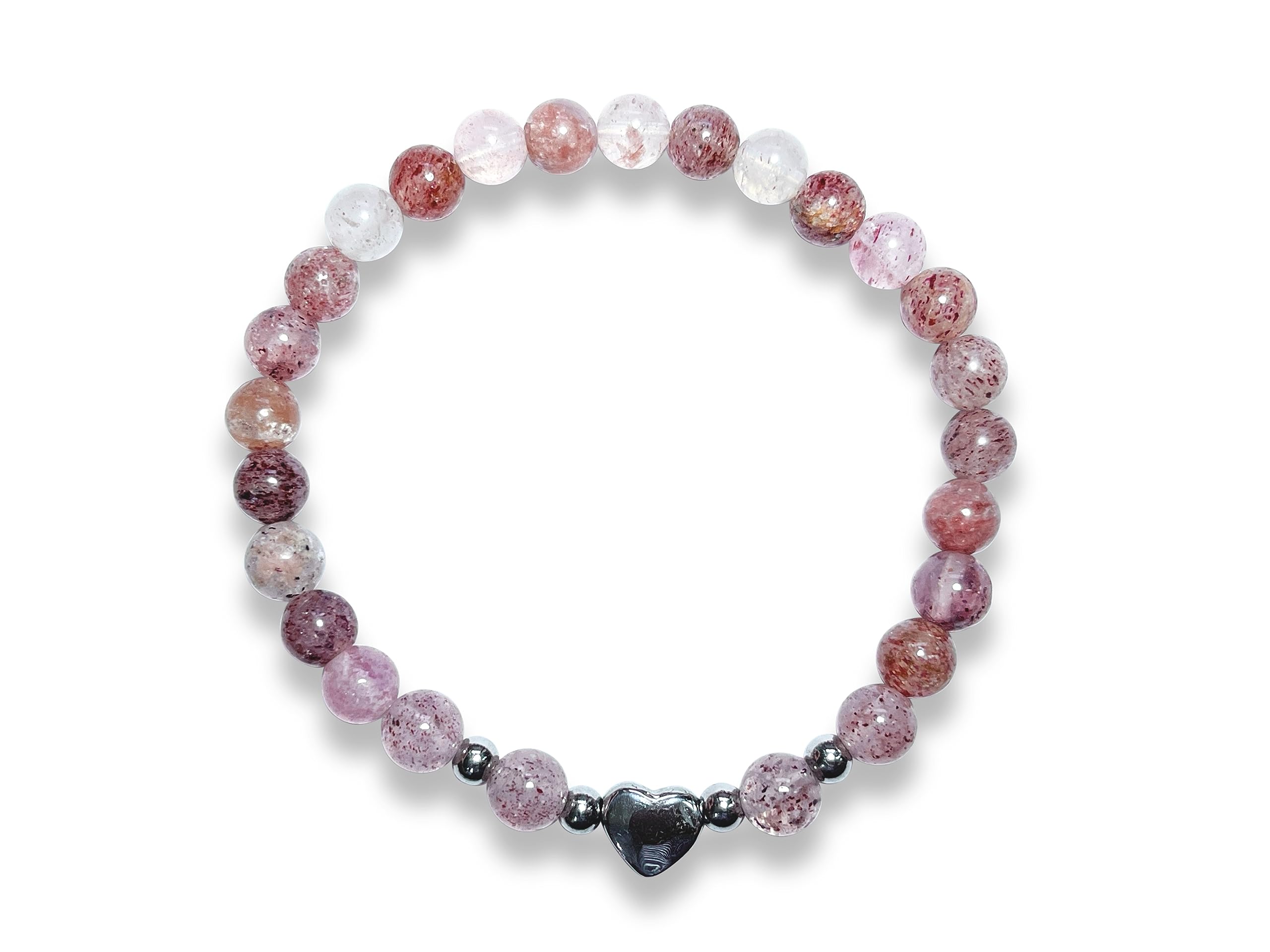 Erdbeerquarz Armband Perlen echt 6mm Herz Edelstahl Silber Gold Roségold oder Ionisiert - Handmade Perlenarmband Konzentration Lebensfreude Humor - Spiritueller Schmuck Damen Mädchen