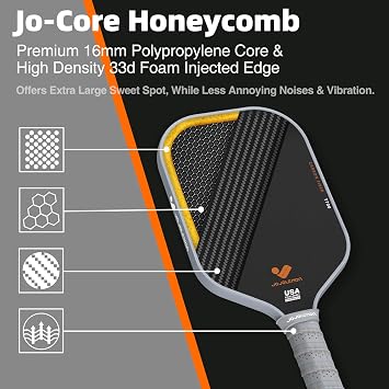 JOJOLEMON Pickleball Paddles, Carbon Fiber Pickleball Paddle with a 16mm Shark Power Polymer Core, The Pickleball Rackets Designed for Ultimate Spin & Consistency