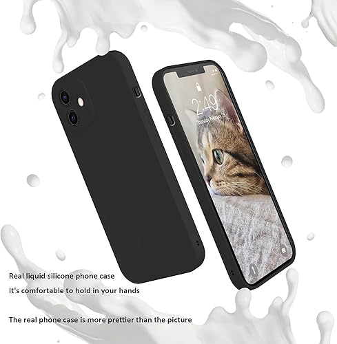 Miniatura 3 de Funda de silicona para iPhone 12, color negro, funda de silicona líquida compatible con iPhone 12, iPhone 12, funda protectora de silicona delgada,