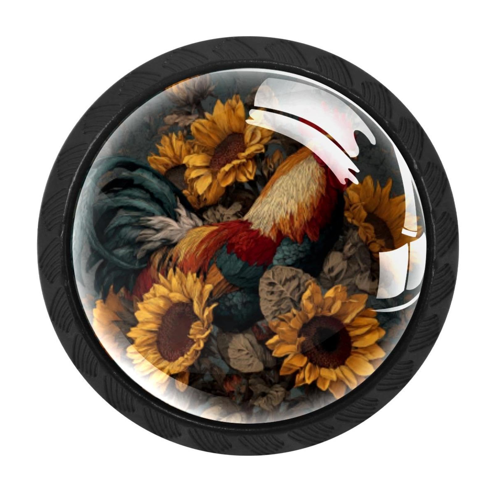CHENZZZZ 4 PCS Rooster Sunflowers (9) Crystal Glass Cabinet Knob Drawer Pull Handle for Kitchen Cupboard Dresser Wardrobe etc