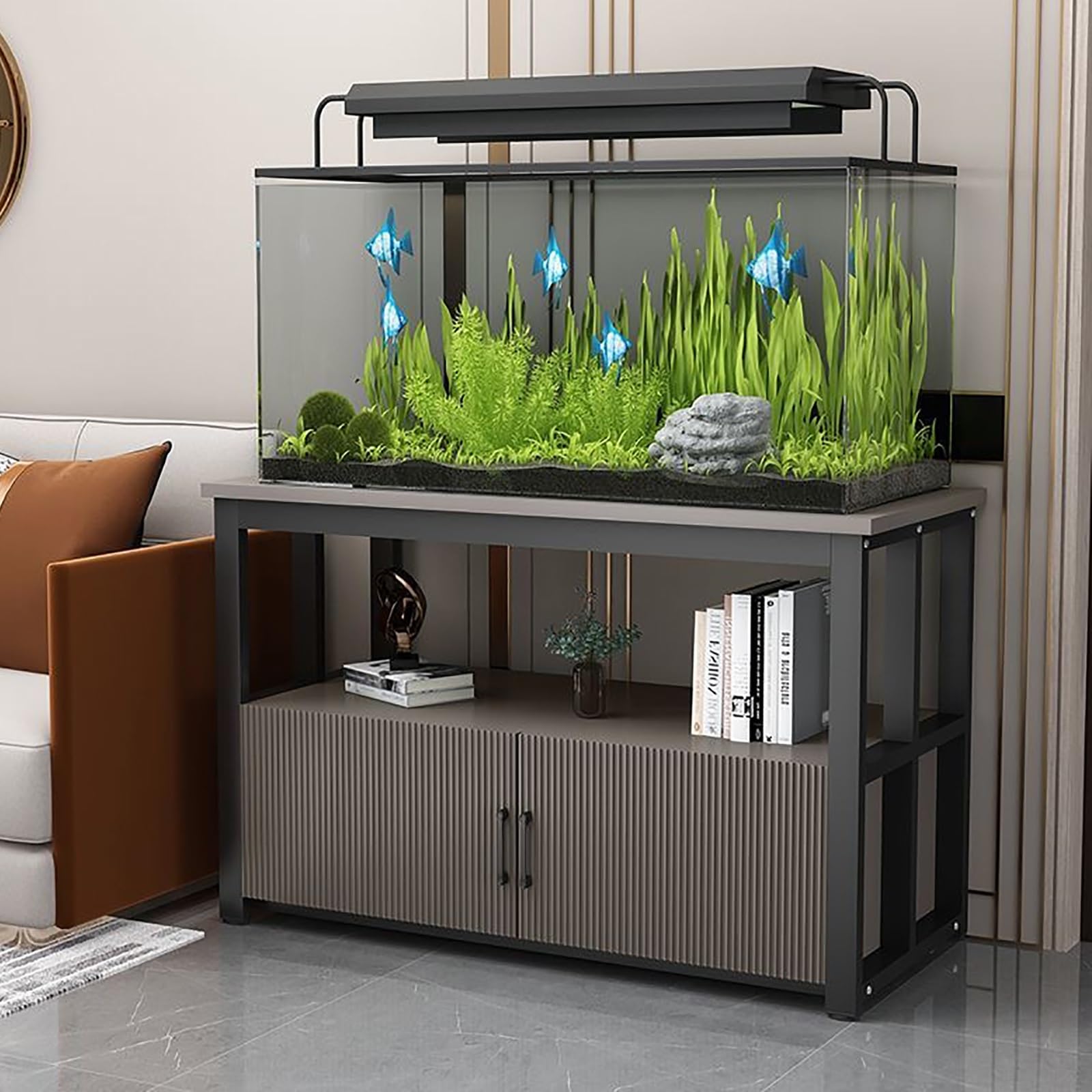 FVTVHEV Aquarium Stand Fish Tank Rack Width 50-120cm Double-deck design Heavy-Duty Fish Tank Base With storage cabinets Suitable for home or office use(Grey,50x40x70cm)