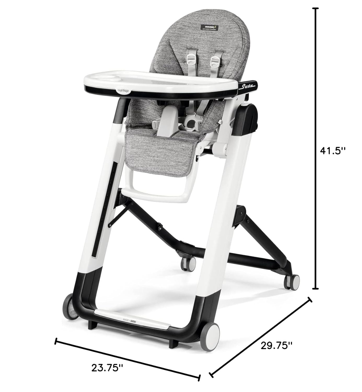 Peg Perego Siesta High Chair with key dimensions labeled