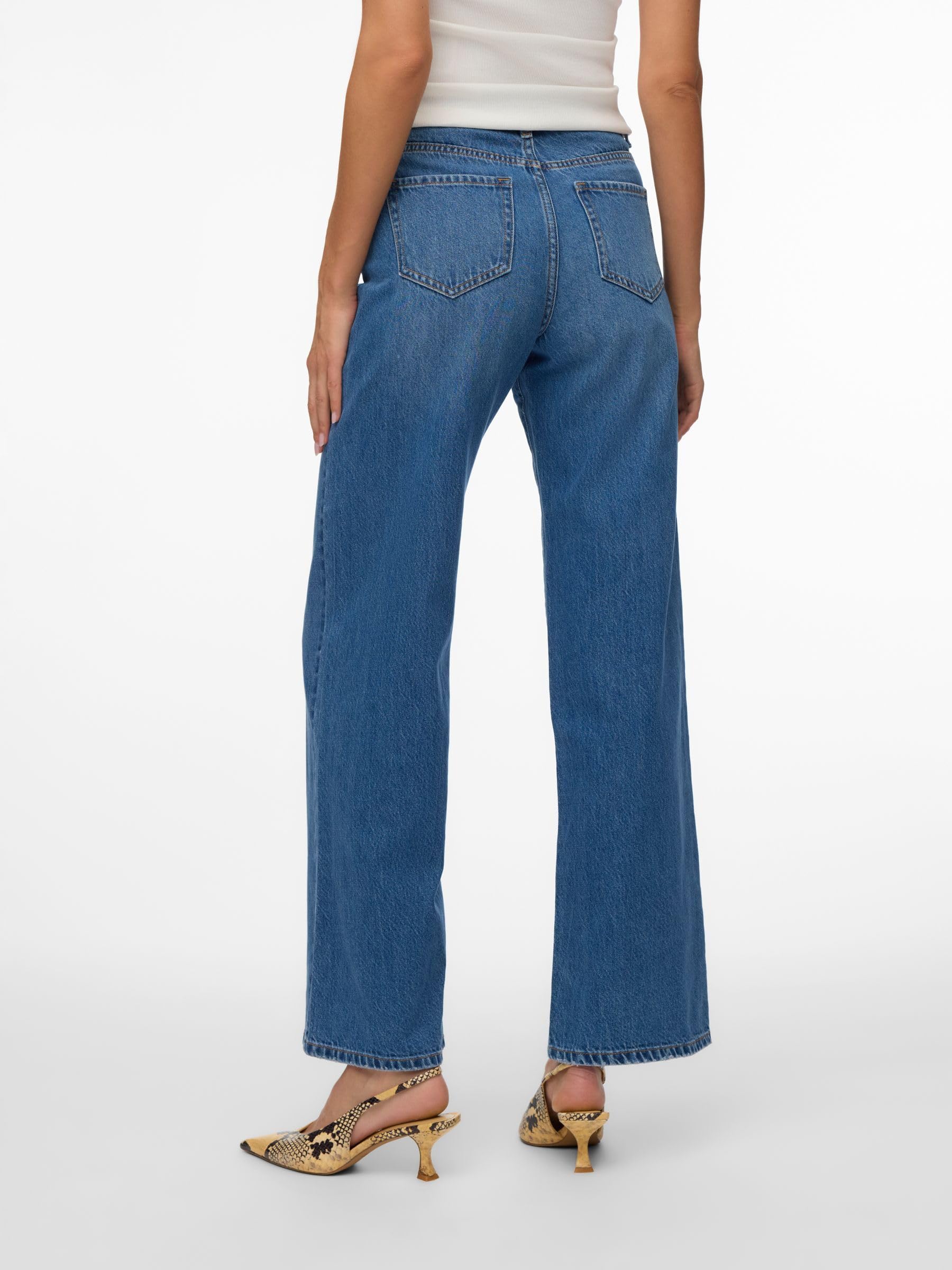 VERO MODA VMVEGA Damen Jeans Hohe Taille Weiter Beinschnitt