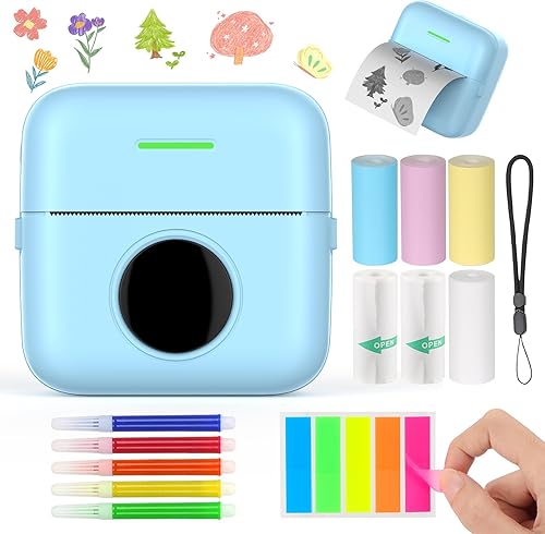 HUIJUTCHEN Mini impresora de bolsillo, mini impresora Bluetooth, impresora térmica de calcomanías, impresora inalámbrica sin tinta para diario,