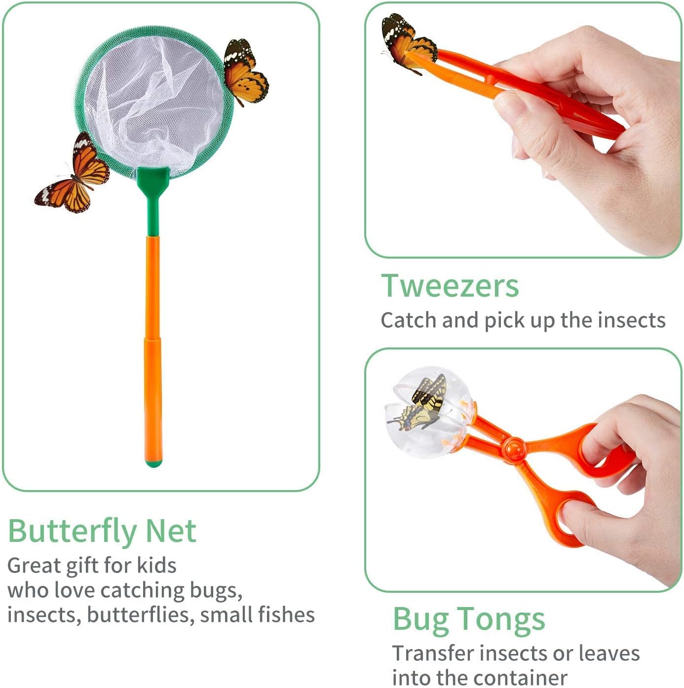 Kids Outdoor Explorer Kit/ Bug Catcher Kit with Binoculars, Compass, Magnifying Glass, and Butterfly Net Toys Gift for Boys Age 4-8 Year Old