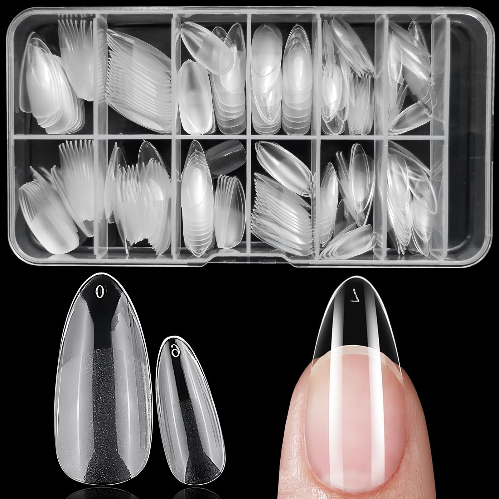 240pc Almond Gel Nail Tips Fake Nails Clear Press Nail Acrylic Nail Tip