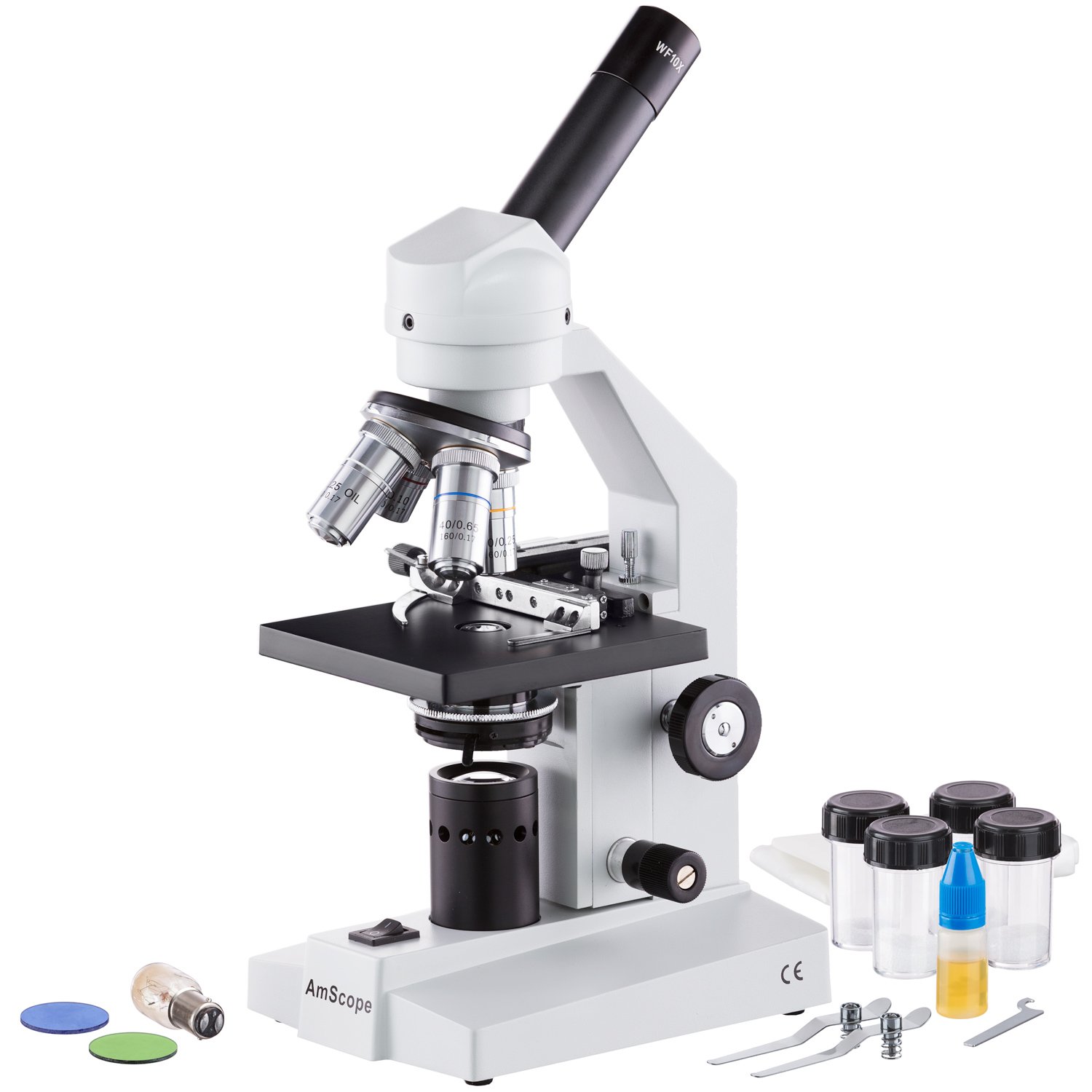 AmScope M500-MS 40X-1000X Microscopio Compuesto Veterinaria Con platina mec-nica