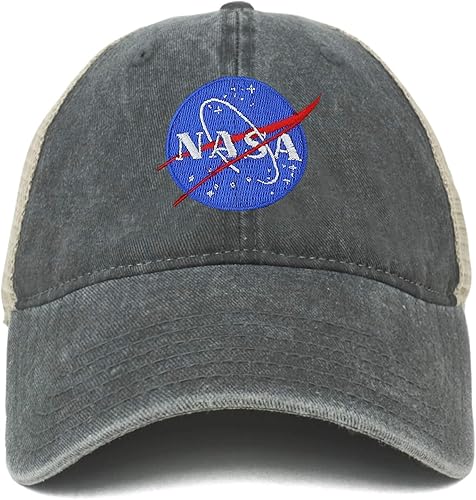 Miniatura 2 de Armycrew Gorra de malla de camionero lavada bordada con logotipo de la NASA XXL de gran tamaño