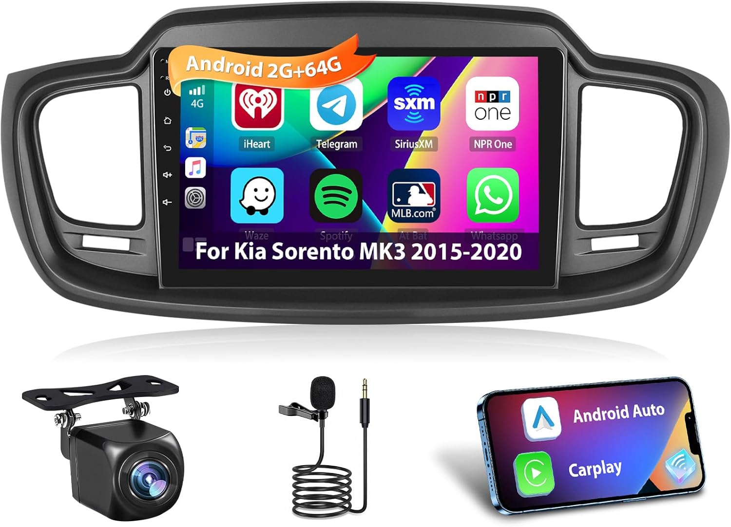 2+64G Radio for Kia Sorento MK3 2015-2020 Android 13 Car Stereo 10.1'' HD Touch Screen Compatible with CarPlay Android Auto, AHD Backup Camera, Mirror Link, GPS, WiFi, DSP