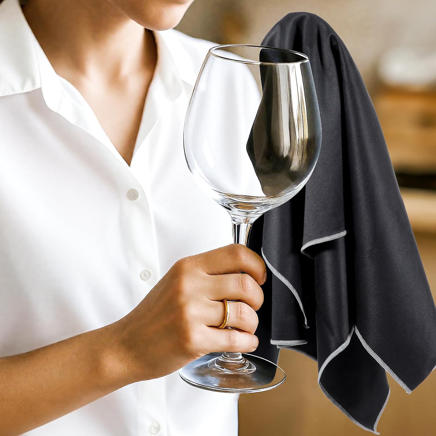 6 Pcs 25 x 20 Inch Microfiber Glass Polishing Cloths, Wine Glass Polishing Cloths, Streak and Lint Free Large Size Wine Cloths for Drying Stemware Dishes Glassware, Black & Gray