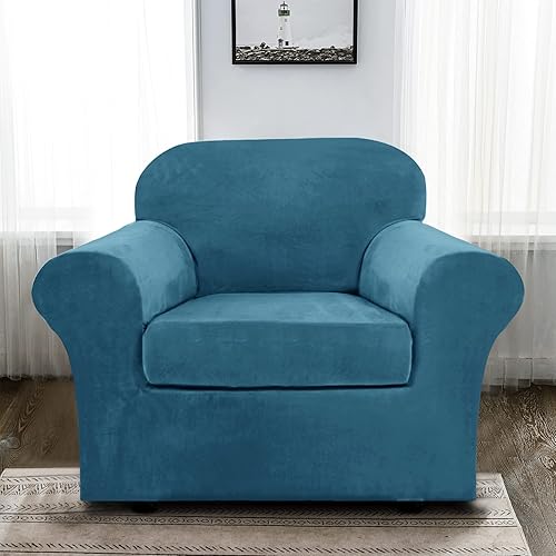 Miniatura 7 de Funda elástica de terciopelo para sofá de 2 piezas, funda de sofá individual, protector de muebles para sofá de 1 cojín con parte inferior elástica