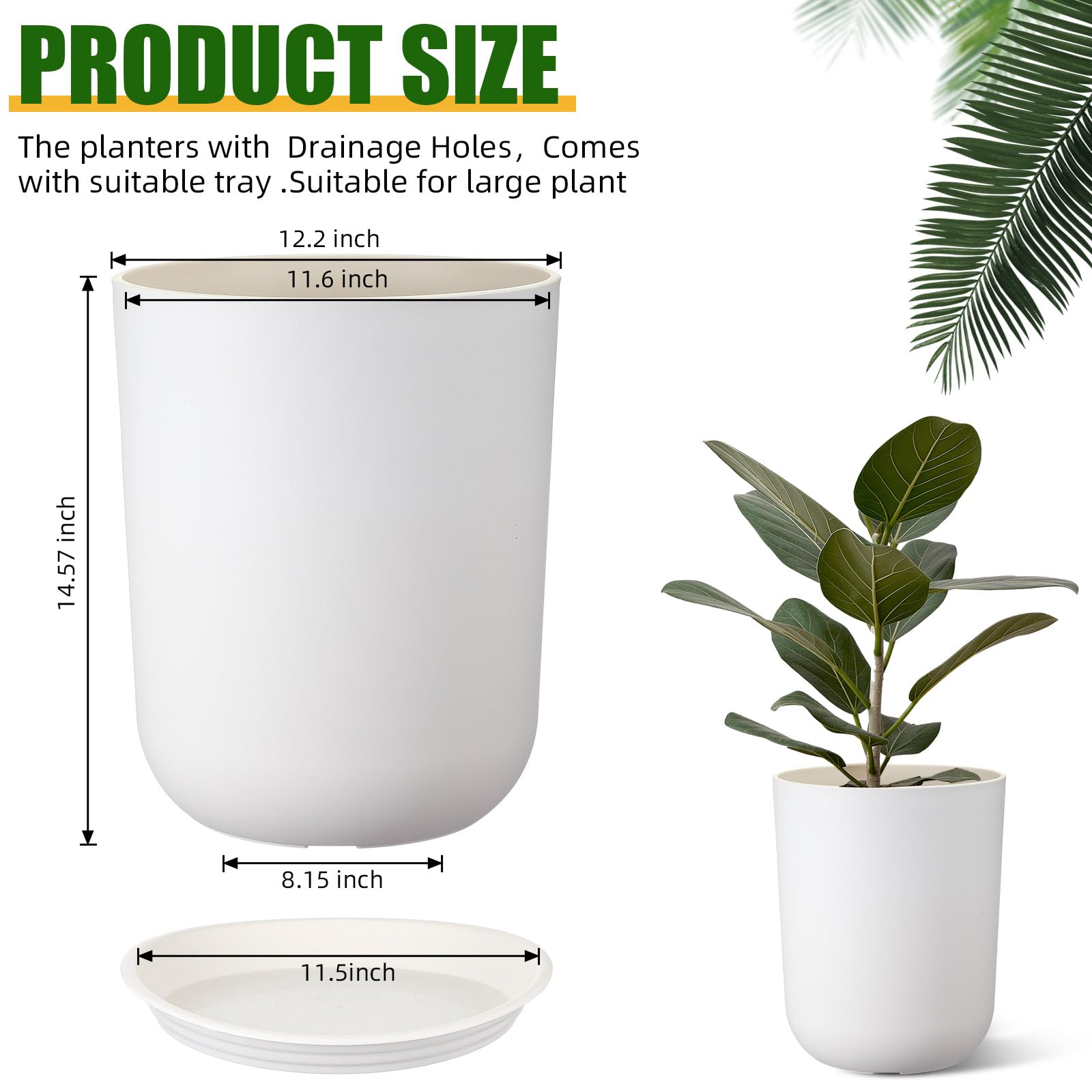 Baderke Großer Blumentopf 30,5 Cm – Weiß, Mit Untersetzer, Für Innen & Außen
