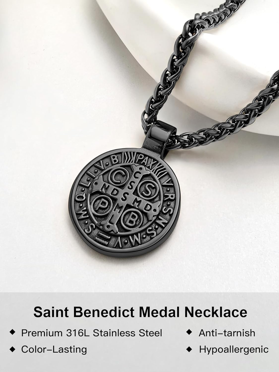 St Benedict Necklace for Men Women, 18K Gold Plated/Black Metal/Stainless Steel Saint Benedict Medal Cross Pendant Religious Catholic Amulet with Gift Box, Diameter 2/3/4CM Option - Image 4