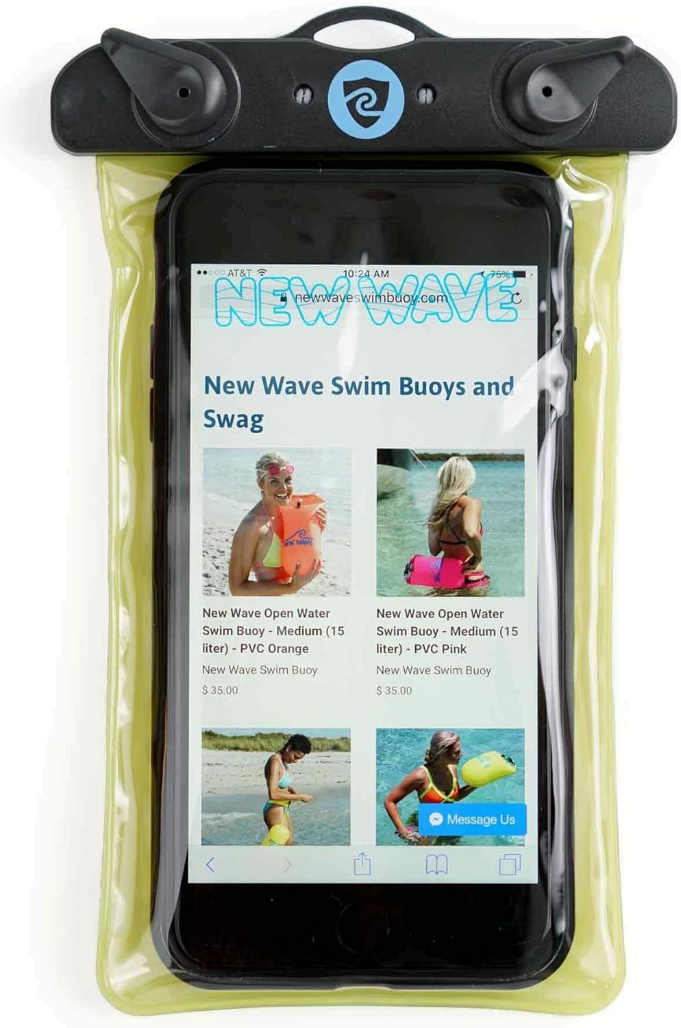 New Wave Swim Buoy (TPU 15 Liter Orange) and Phone Pouch Bundle