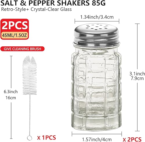 Miniatura 2 de Juego de 2 saleros y pimenteros retro de 1.5 onzas, estilo retro, de cristal transparente, para cocinas o restaurantes del hogar, 1.5 fl oz (2)