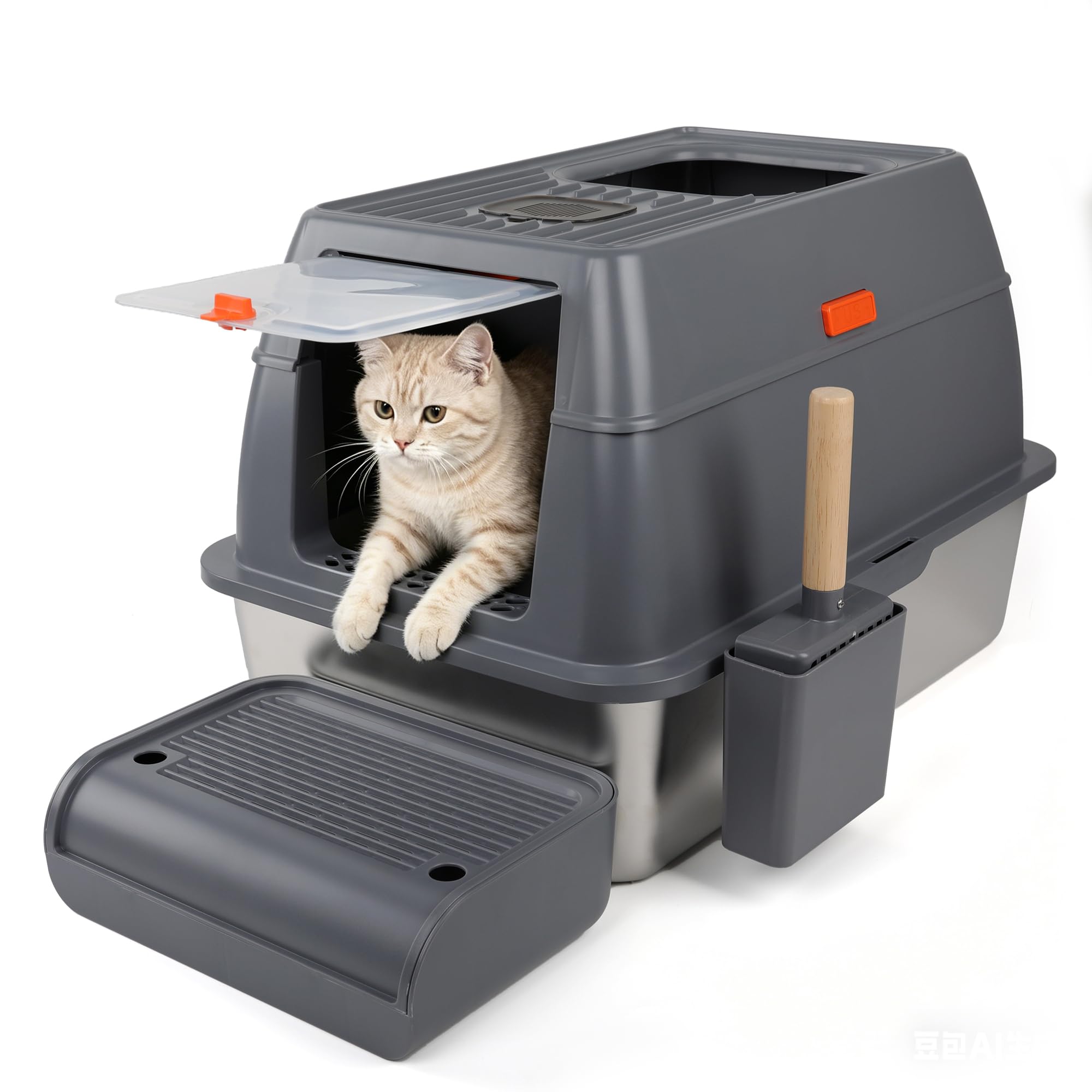 Edelstahl Katzenklo mit Deckel, Geschlossene Katzentoilette XXL