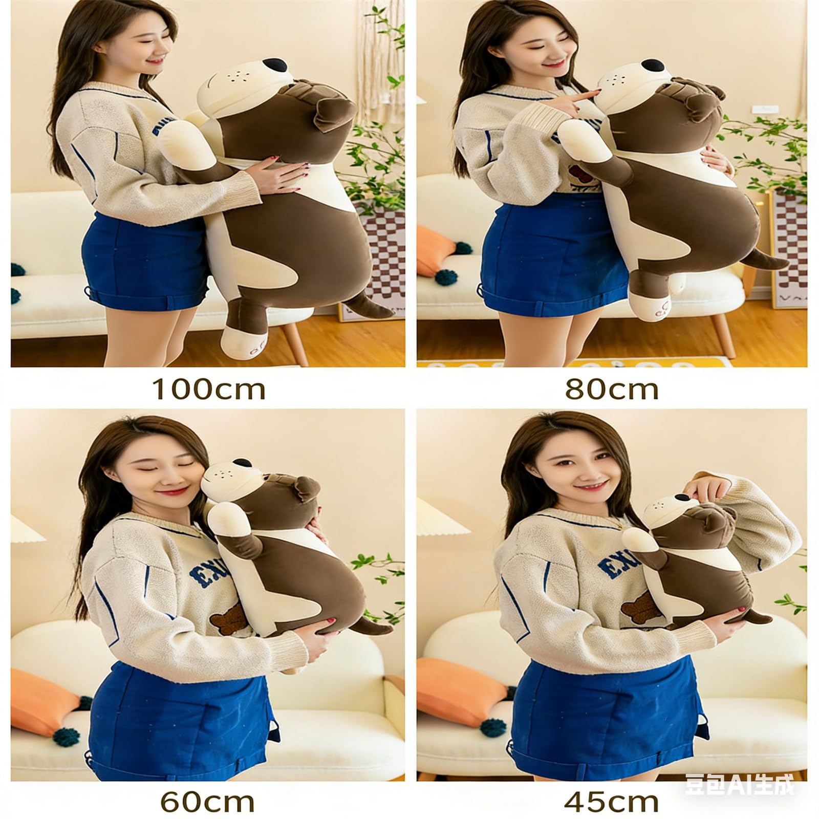 Plüschtiere, Hunde-Plüschkissen, großes Shar-Pei-Kuscheltier, süßes Welpen-Kuscheltierkissen(Brown,60CM)