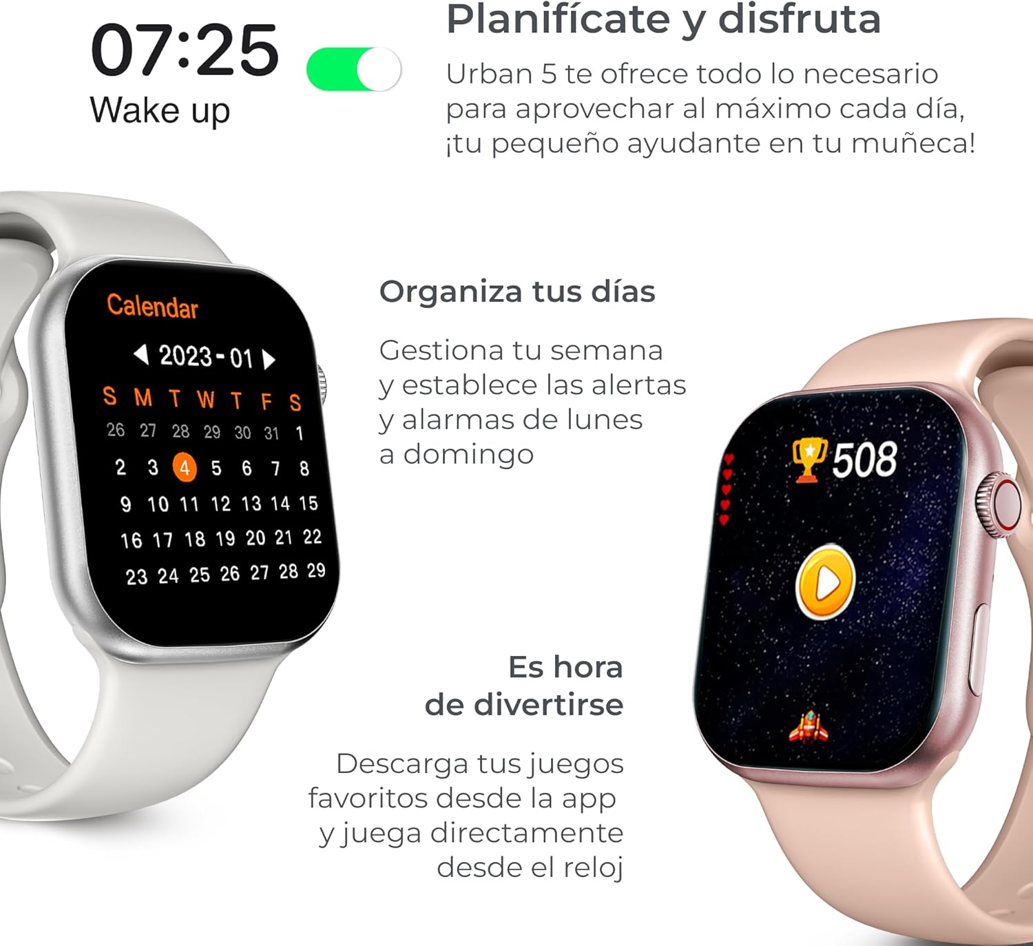 Ksix Urban 5 Smartwatch showing calendar and wake-up reminder