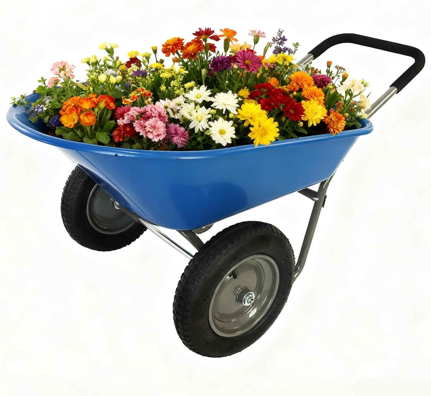 Leichte Garten-Schubkarre, 85 l, Kunststoffeimer, pannensicher, PU-Rad, verzinkt, einfach zu manövrierender Wagen für Garten- und Landschaftsbau