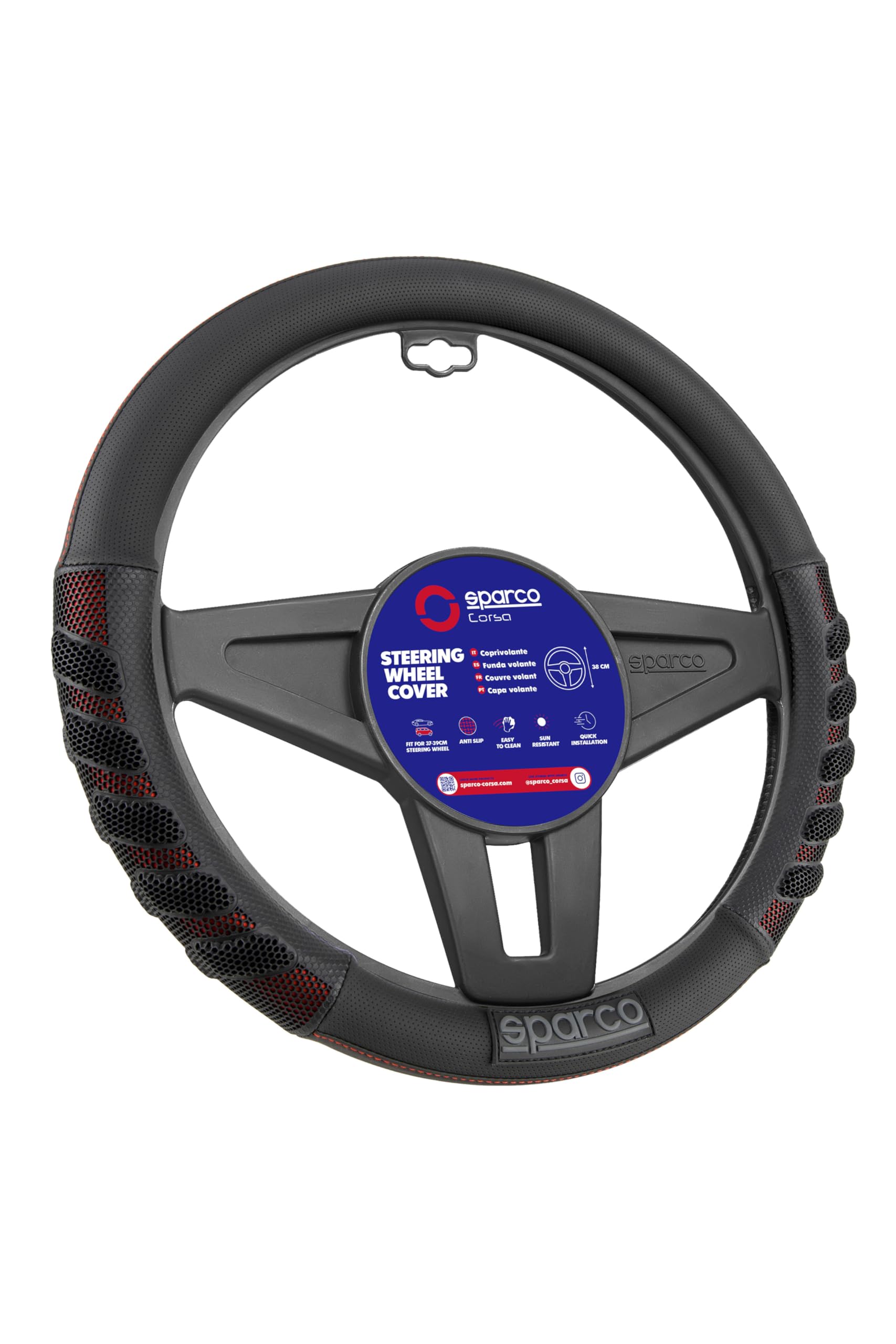 SPARCO S101 - Universal Car Steering Wheel Cover, Red Color.