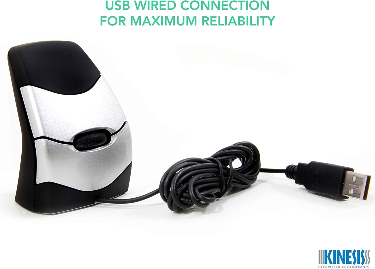 DXT Ergonomic Vertical Mouse with its coiled USB cable.