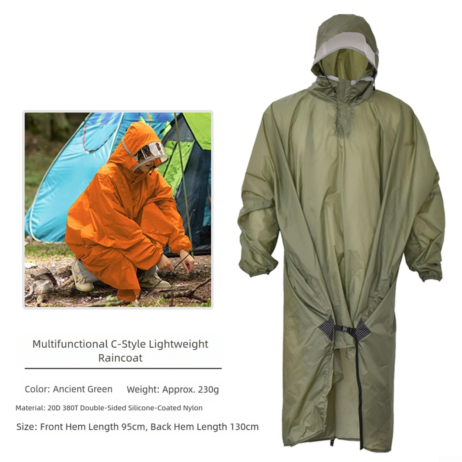 Housse de pluie 3 en 1 imperméable avec capuche en nylon silicone léger et bâche pour randonnée, camping, cyclisme - Convient aux sacs de moins de 50 L (A-vert)
