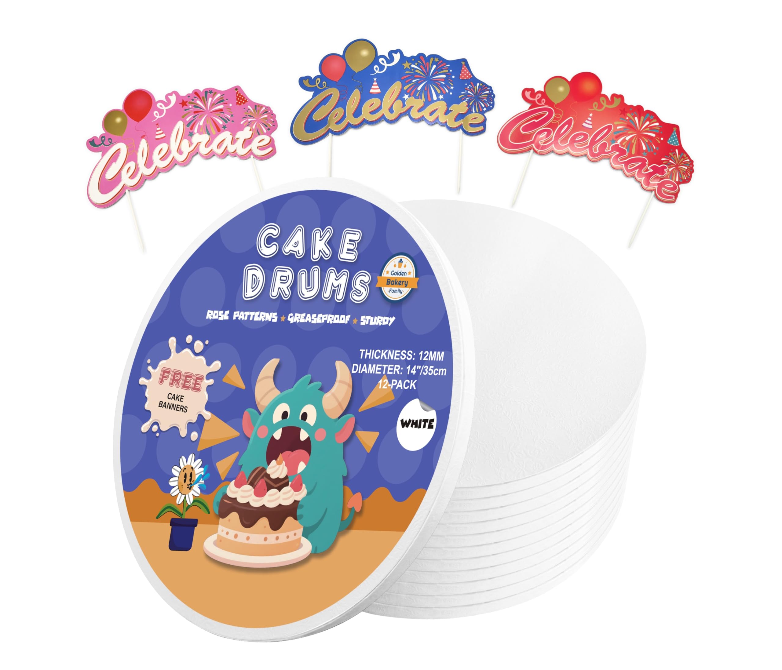 View 1 of 14 Inch Cake Drums,1/2 Inch White Cake Board Pack of 12 Round Cake Drum