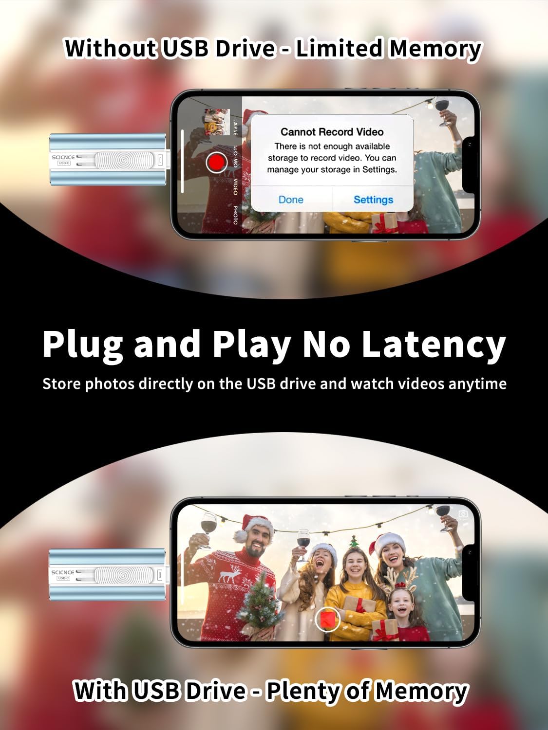 SCICNCE 512GB Flash Drive Intended for Phone, USB External Memory Stick Storage Backup for Photos Videos, Plug and Play No APP Required, Compatible with iPhone iPad Android and PCs (1 Pack-Blue)