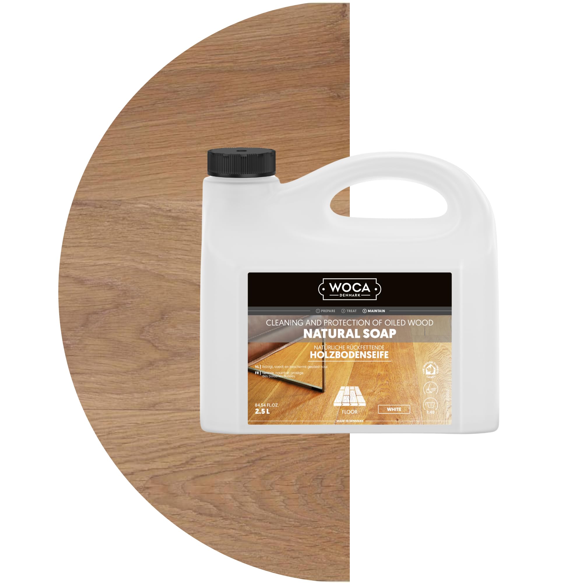 WOCA Denmark Sapone per pavimenti in legno, bianco, 2,5 l, per pavimenti in legno oliato, cerato e saponato