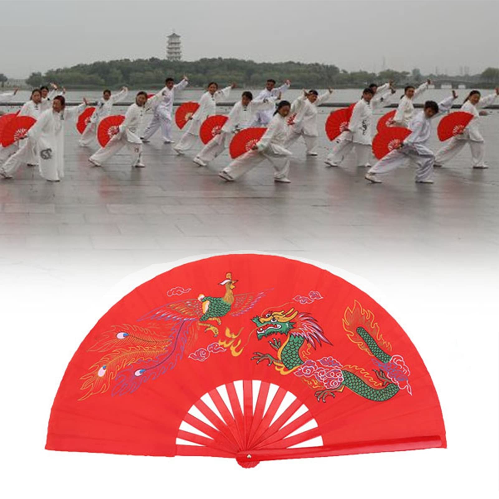 Ventaglio di Tai Chi, Ventaglio Cinese Rosso Ventaglio di bambù di Kung Fu Ventaglio di Tai Chi della Mano Destra per L'allenamento dei Fan di Kung Fu di Danza