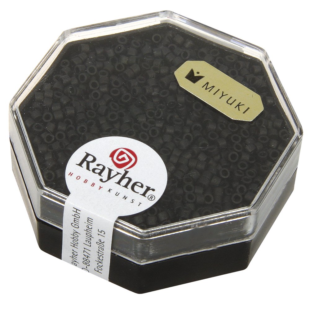 RAYHER HOBBY 14761576 Delica Rocailles 1.6 mm Diameter Metallic Matt, Dose 6g, Black