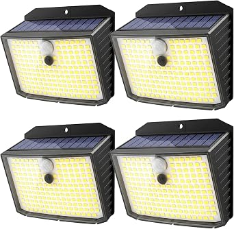CLAONER Solar Security Lights Outdoor, Motion Sensor Light 3 Lighting Modes Solar Powered LED Lights IP65 Solar Wall Lights for Yard Garage Garden Fence Door 4 Pack [Energy Class A]