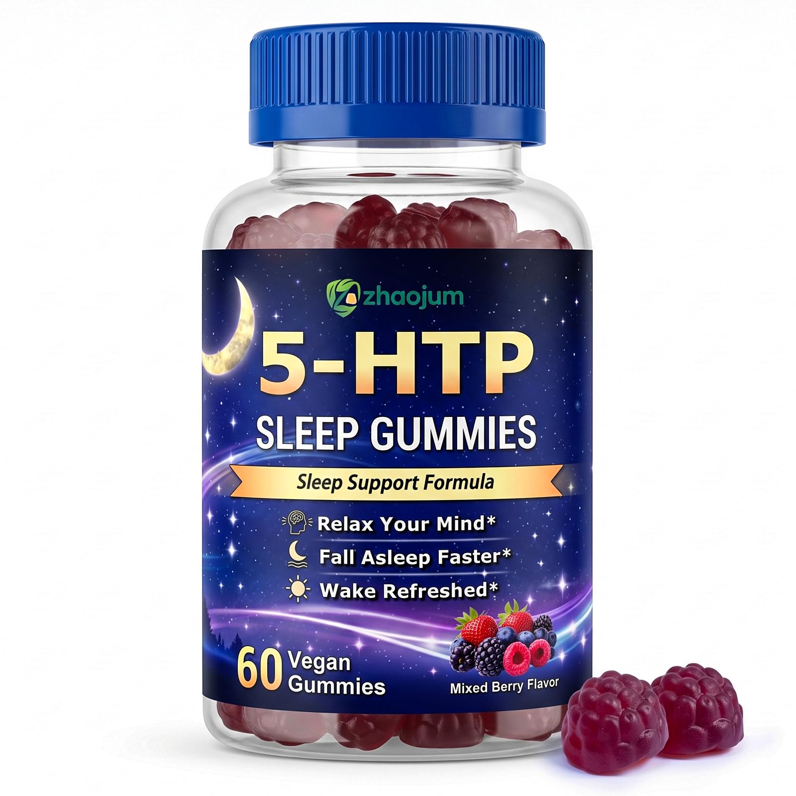 5HTP Sleep Gummies for Adults, Helps Asleep Faster, 60 Count Mixed Berry 60 Count (Pack of 1)