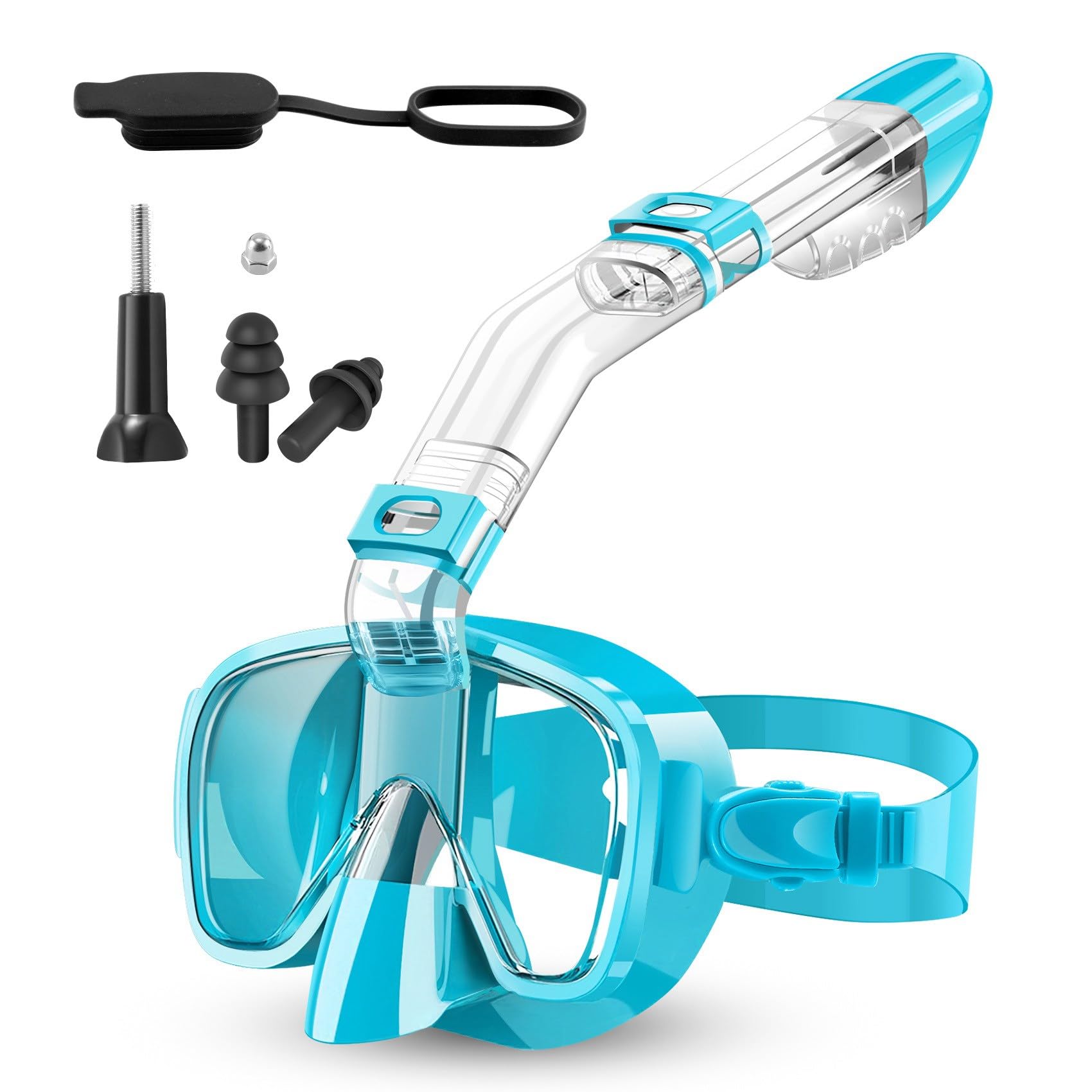 Xnuiasqe Snorkel Mask Foldable Diving Mask Set with Dry and Camera Mount, Anti-Fog Professional Snorkeling Gear-Green