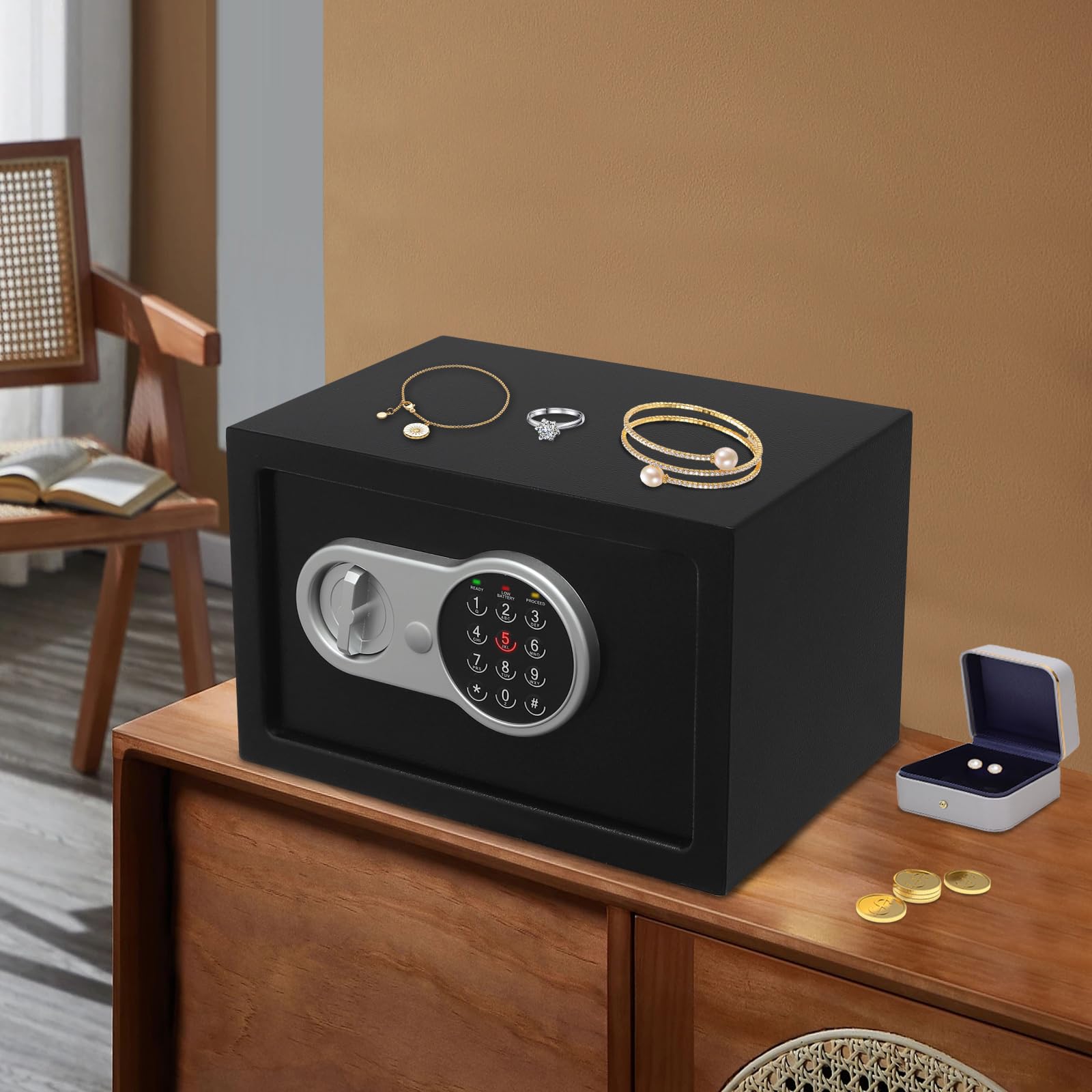 Caja fuerte de pared 31x20x20 cm con llaves y cerradura electrónica para dinero joyas