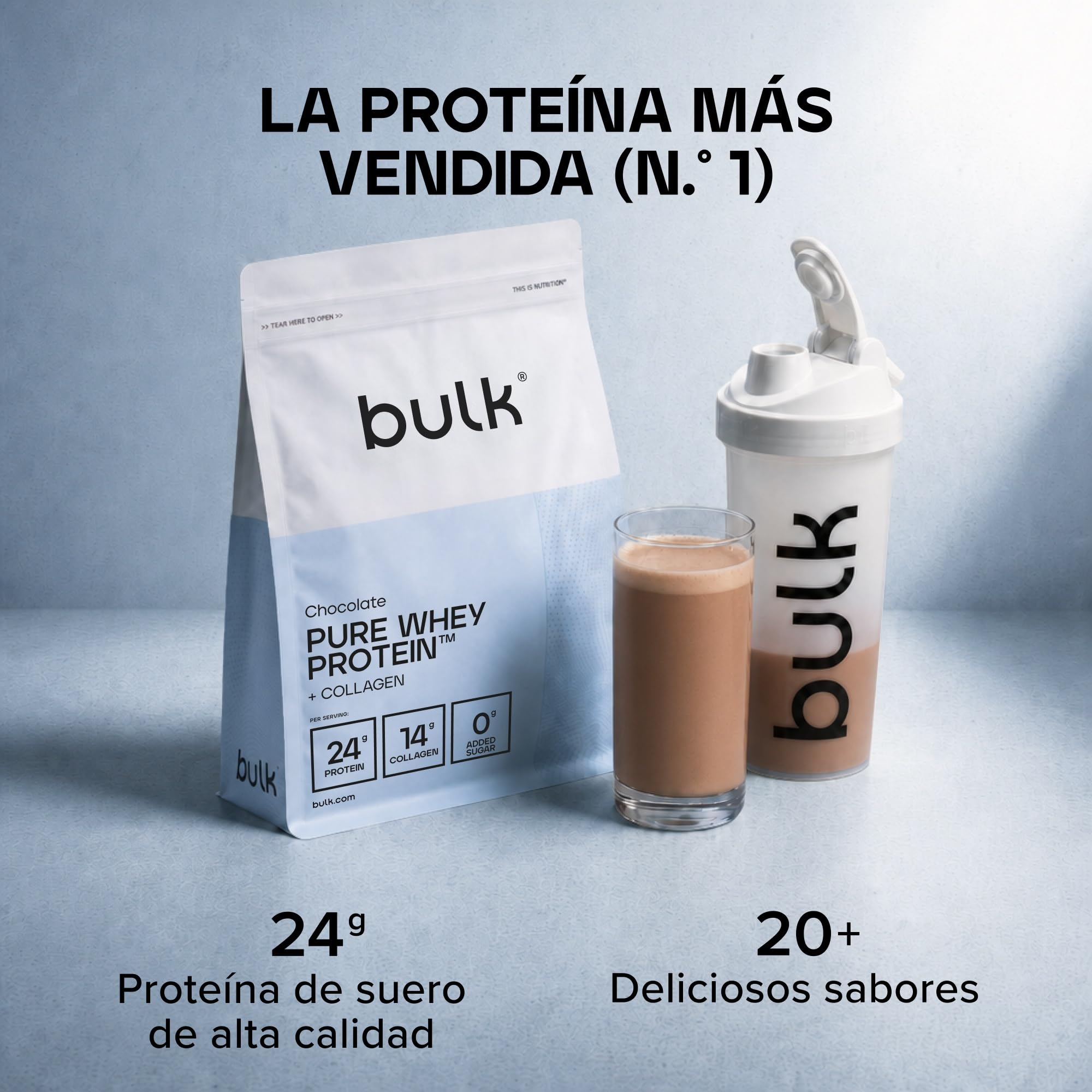 Bulk Pure Whey Protein + Colágeno, Chocolate, 900g
