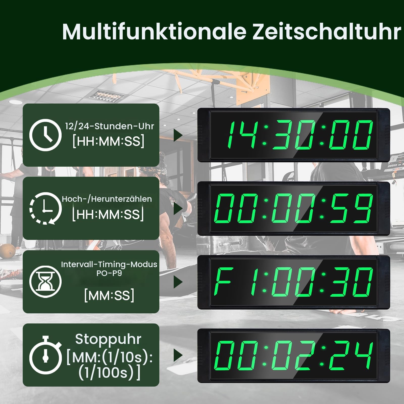 YZ Coundown Timer mit Start-/Stopp-Taste, Digital Stoppuhr mit Fernbedienung, 12/24H LED Wand Uhr, Intervall-Timer für Workout, Fiteness, Sport, Home Gym Garage