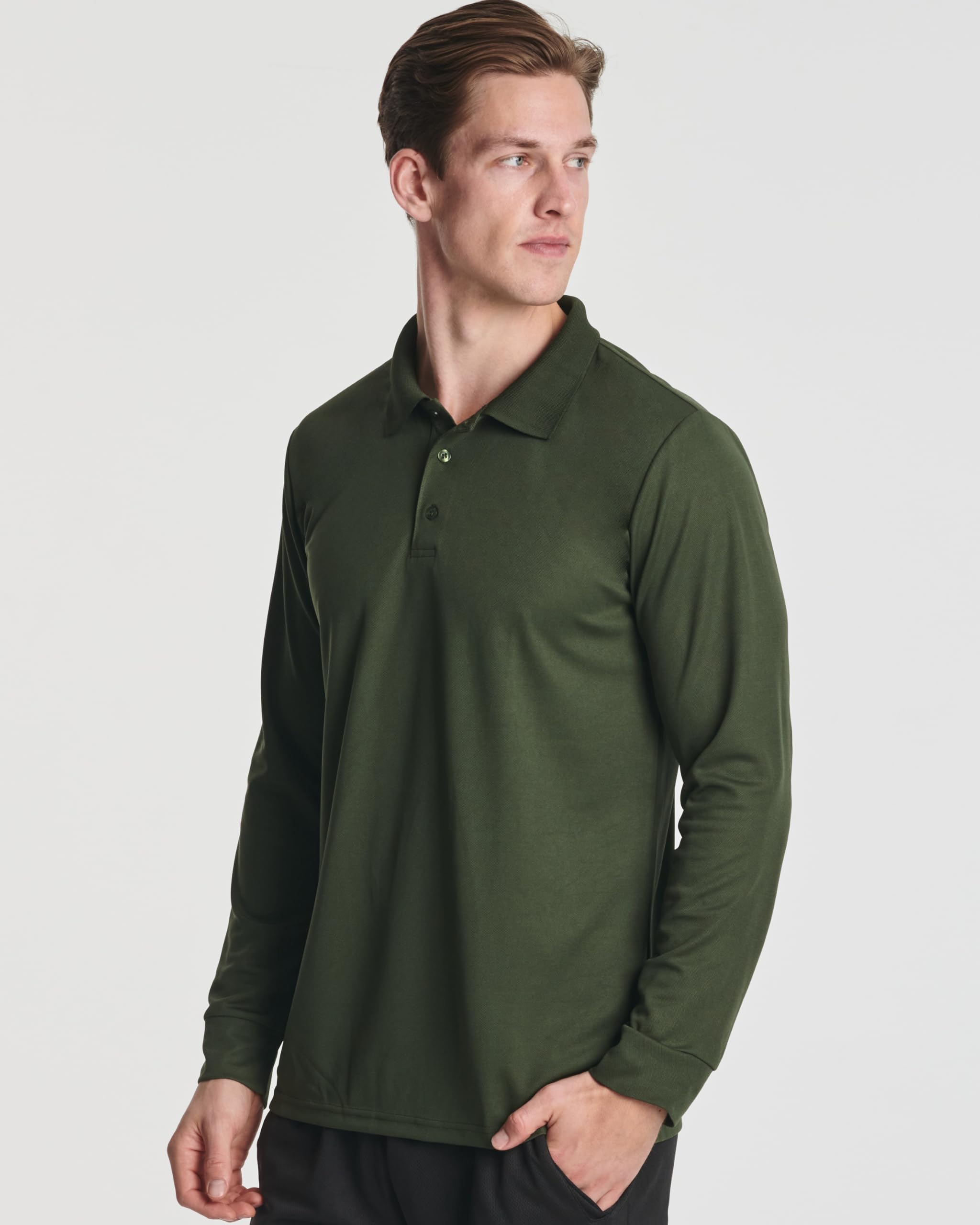 Real Essentials 3er-Pack Herren-Poloshirt aus Baumwolljersey, langärmelig, für Freizeit, Arbeit, Büro (erhältlich in Big & Tall)